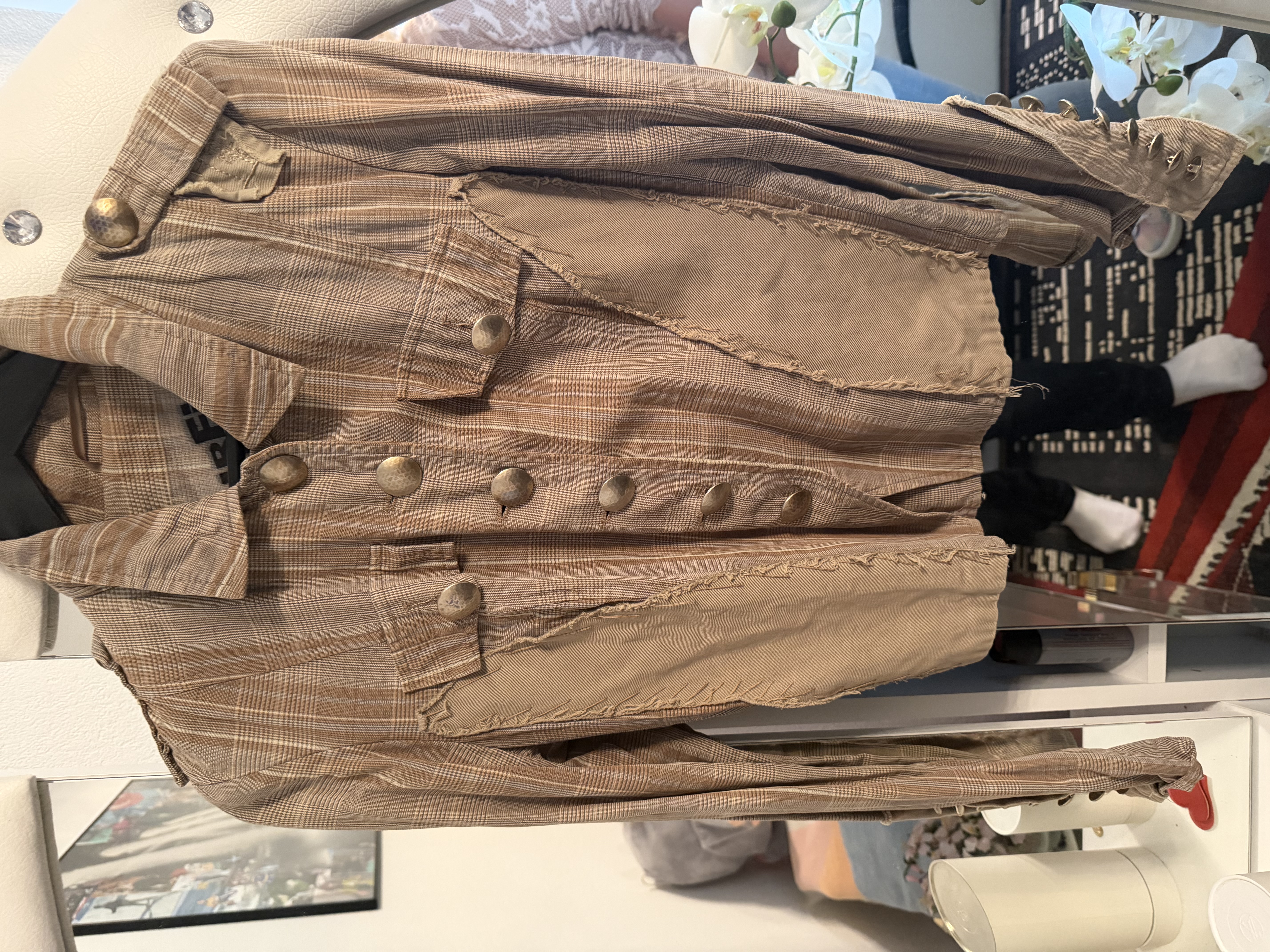 Damen Jacke kariert mit Knöpfen
